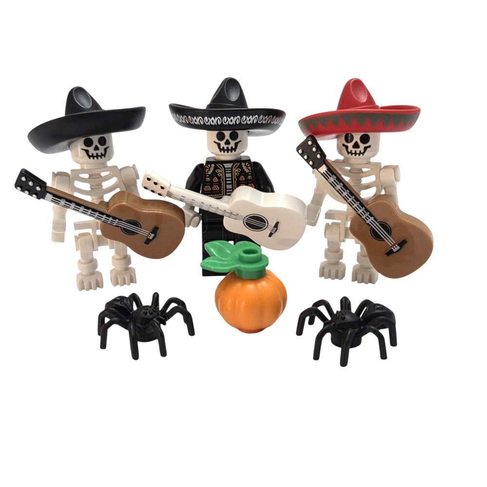 LEGO Day of the Dead Skeleton Mariachi Band Minifigure MOC Lot Guitars Halloween